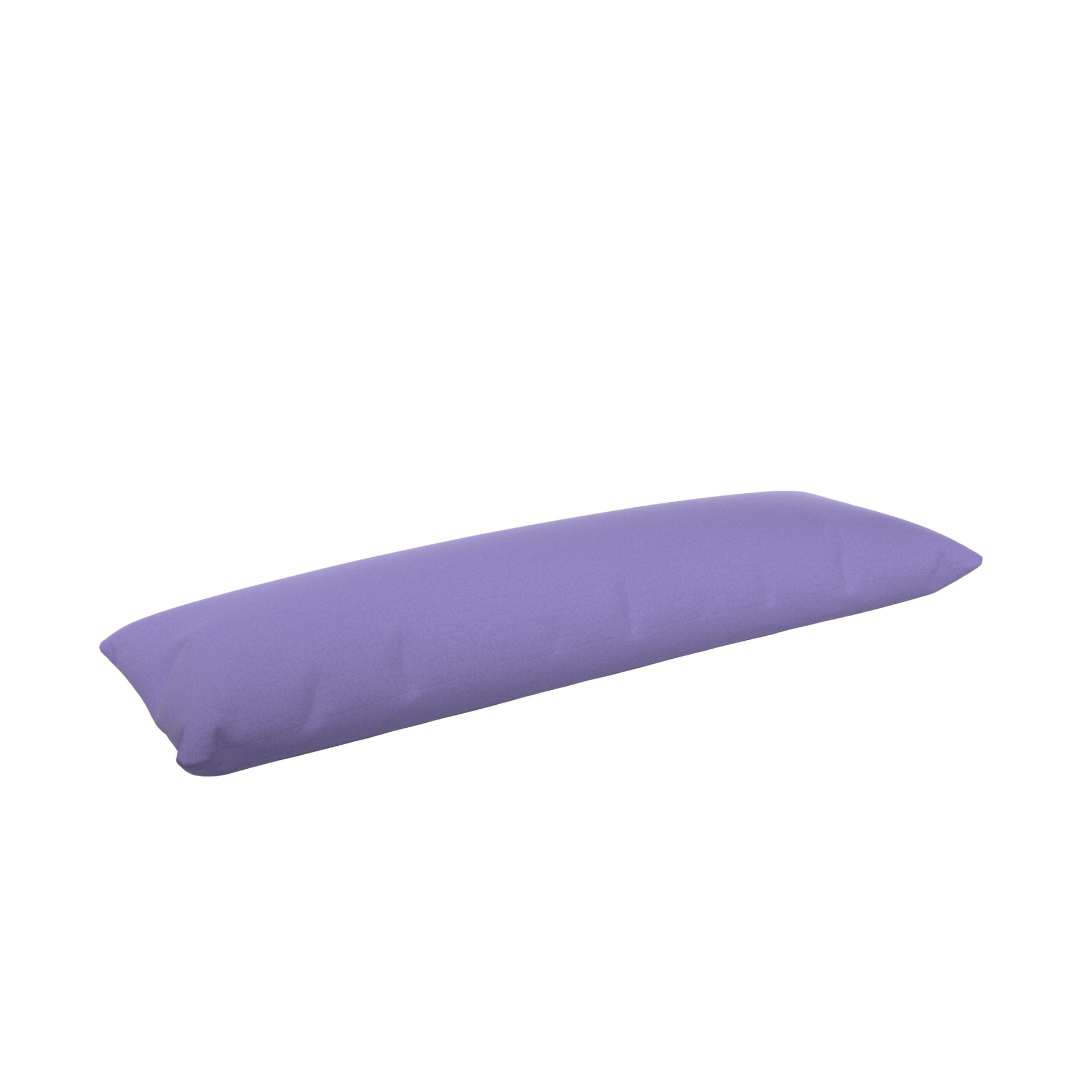 Purple cover on a body pillow with a white background.