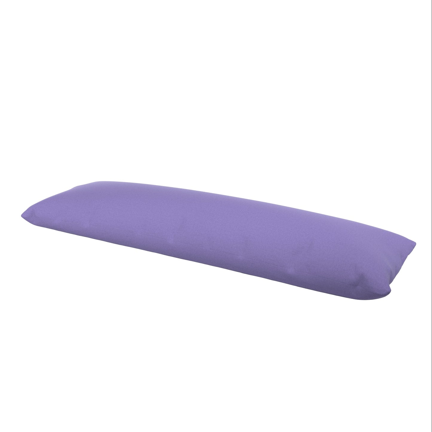 Purple cover on a body pillow with a white background.