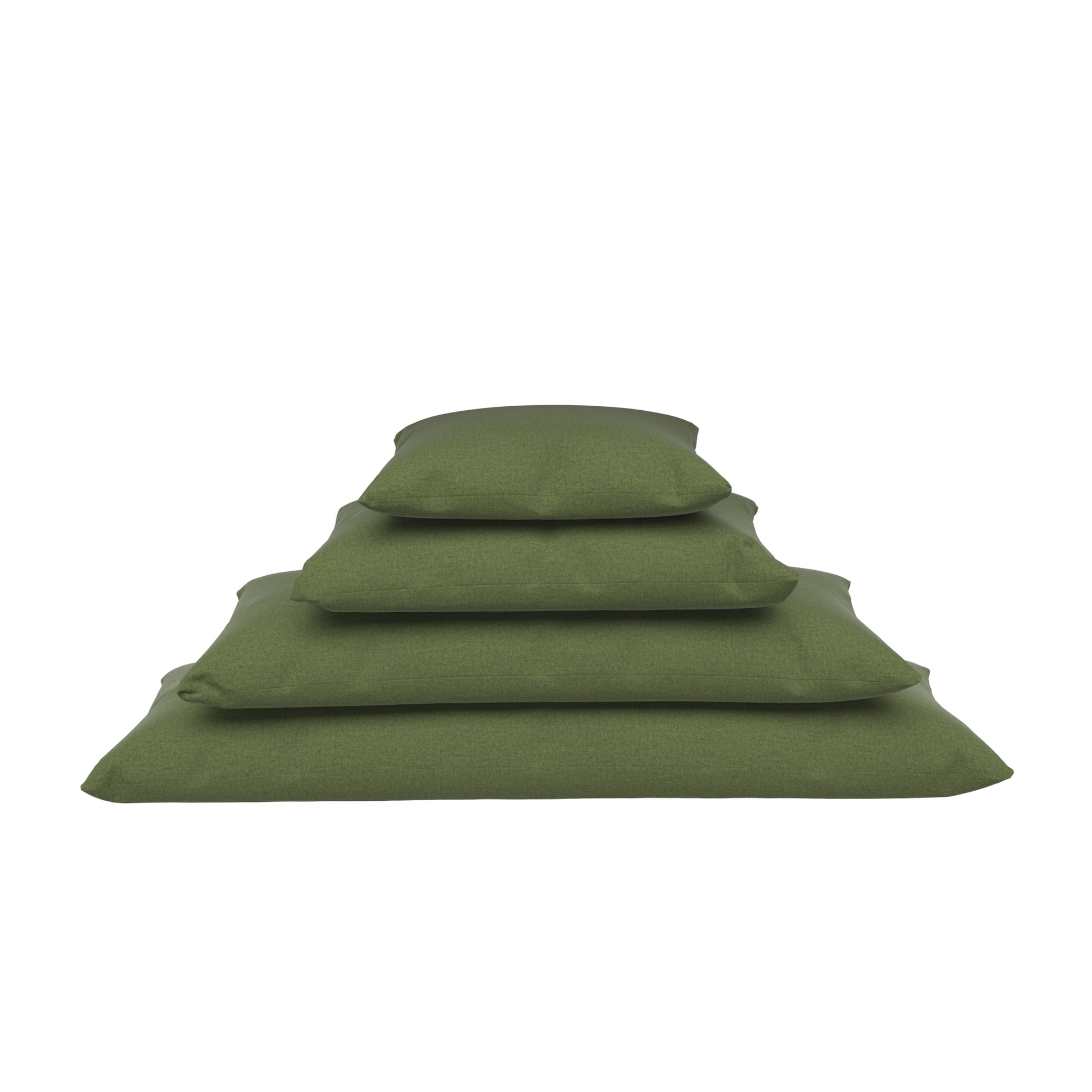 Fern green lumbar pillows stacked on a white background.