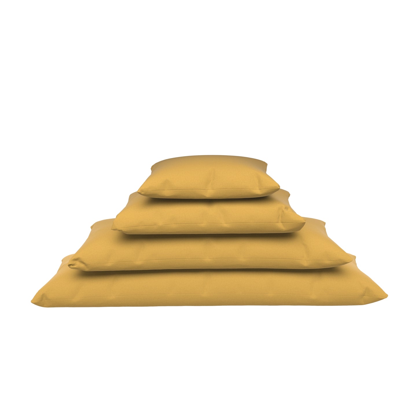 Dandelion yellow lumbar pillows stacked on a white background.