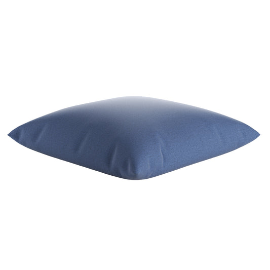Denim blue square pillow on a white background.