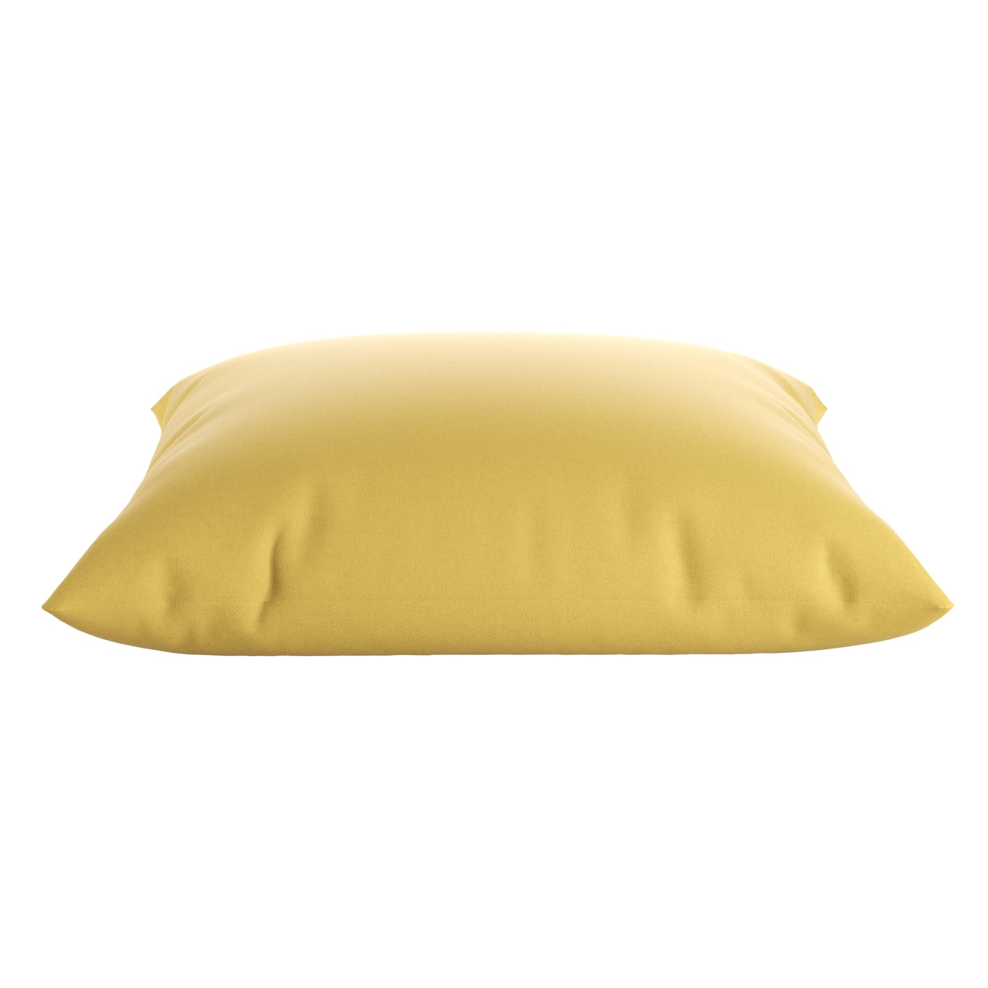 Yellow square pillow on a white background.
