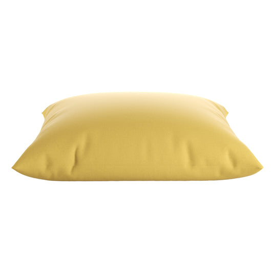 Yellow square pillow on a white background.