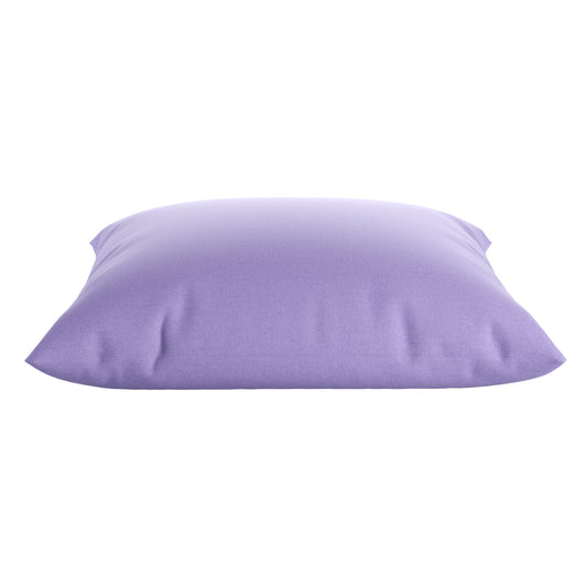 Lavender purple square pillow on a white background.
