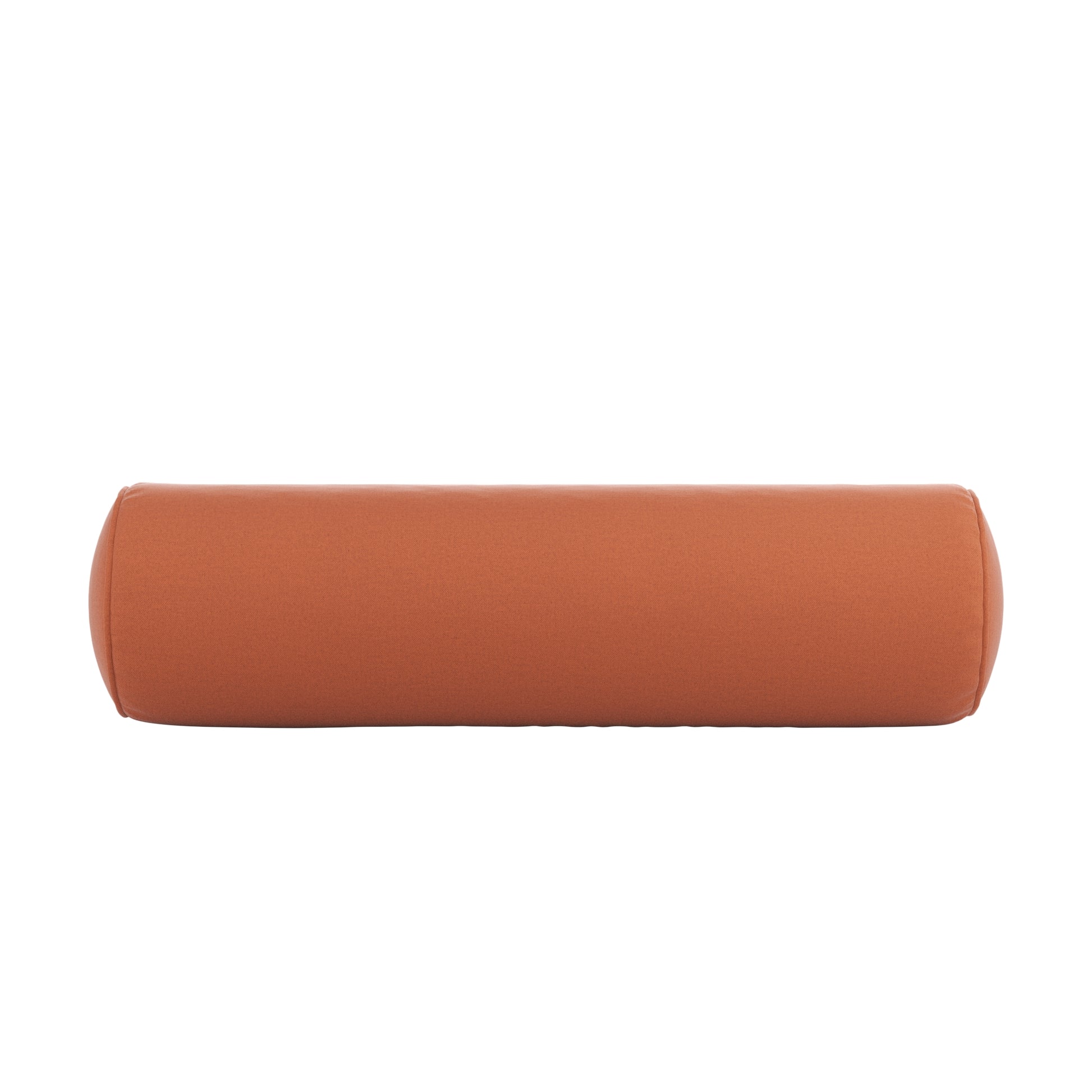 Burnt orange bolster pillow on a white background.