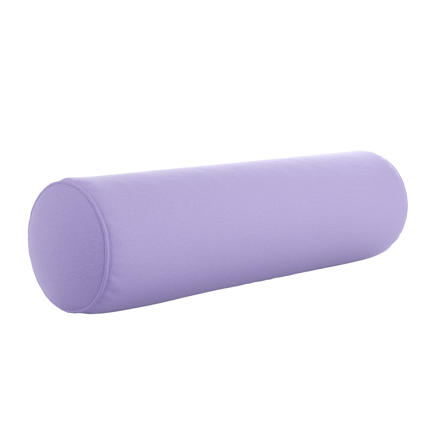Lavender purple bolster pillow on a white background.