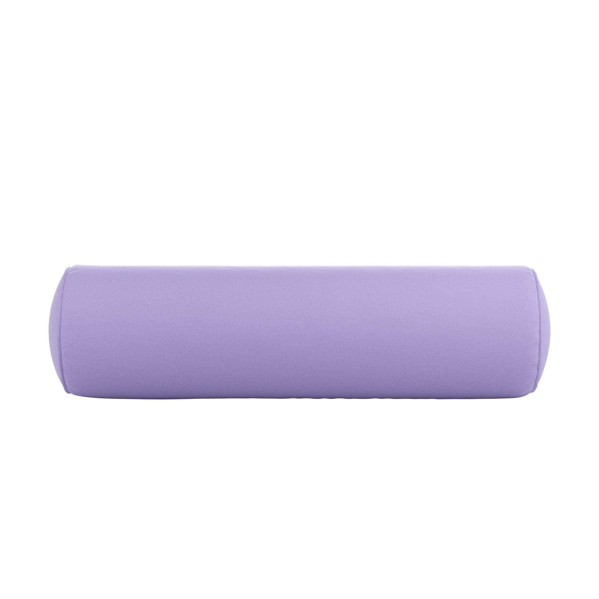 Lavender purple bolster pillow on a white background.