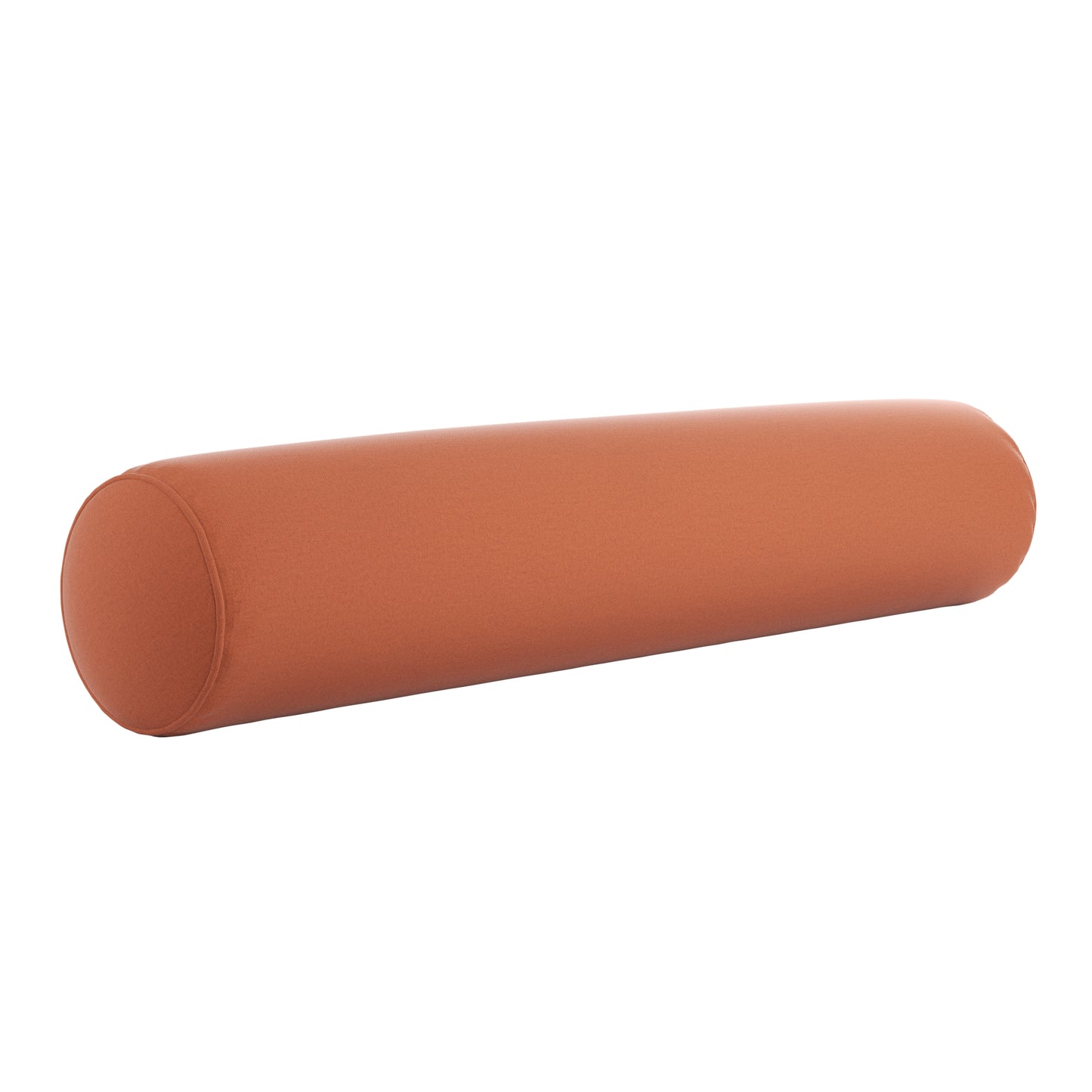 Burnt orange bolster pillow on a white background.