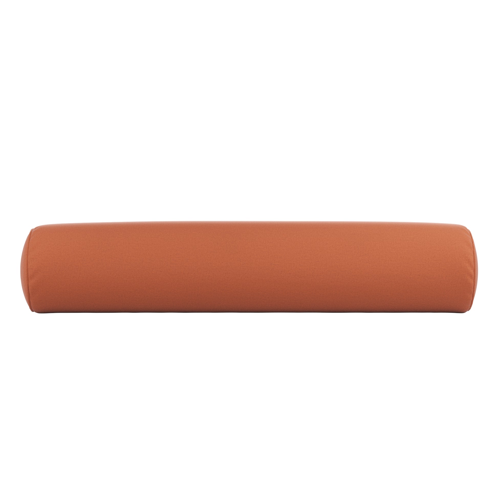 Burnt orange bolster pillow on a white background.