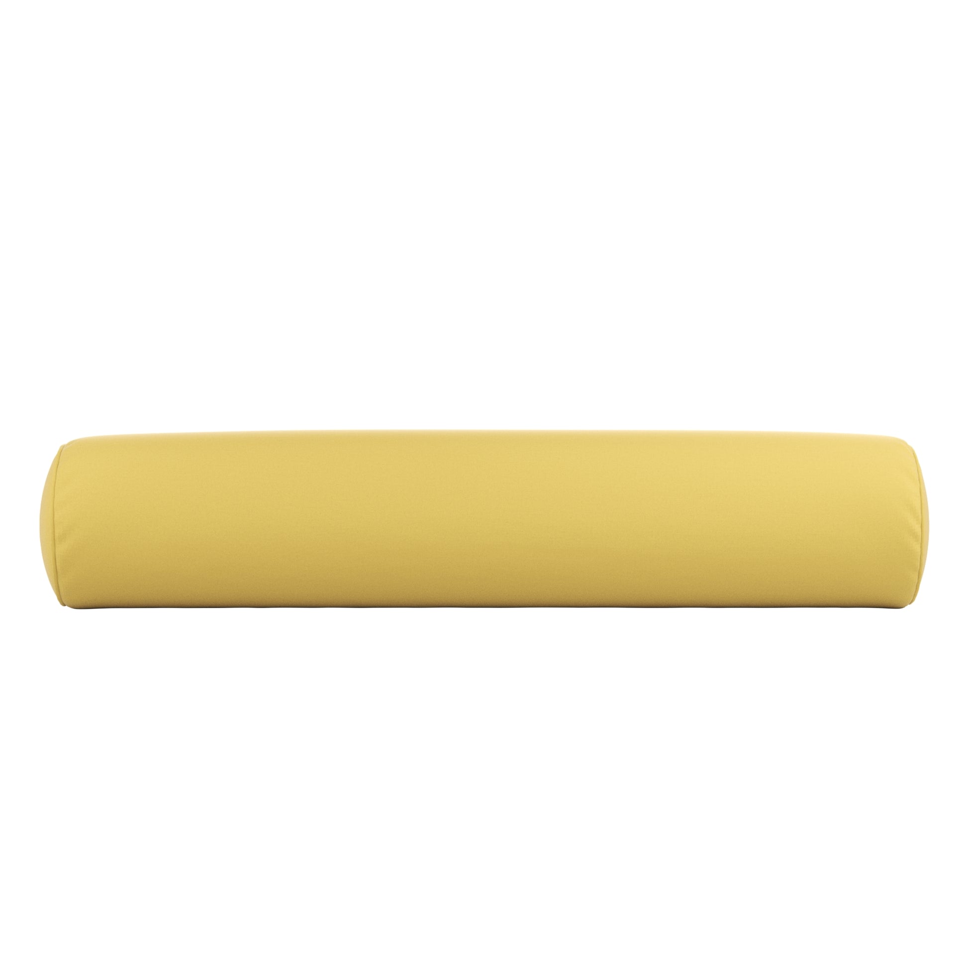 Yellow bolster pillow on a white background.