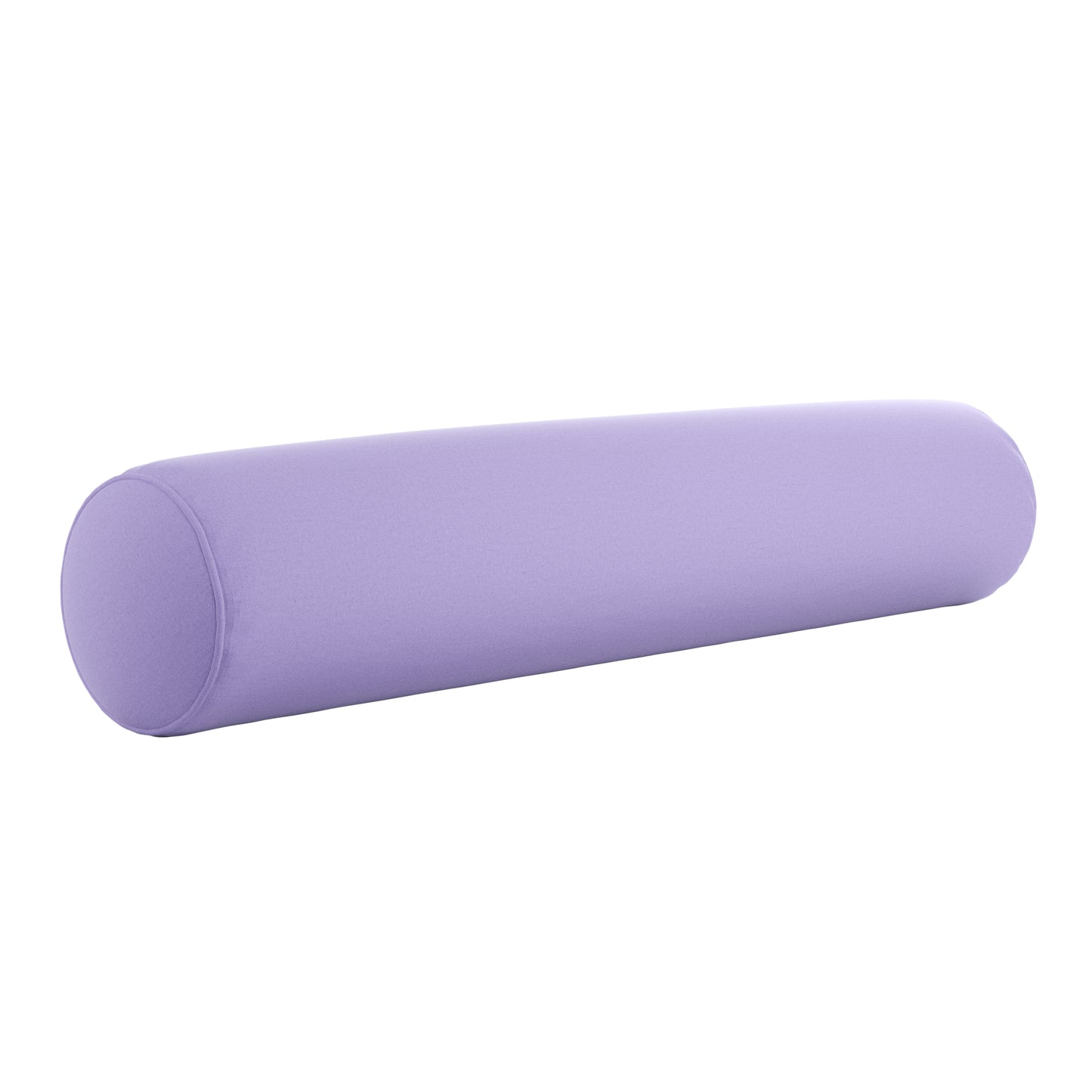 Lavender purple bolster pillow on a white background.
