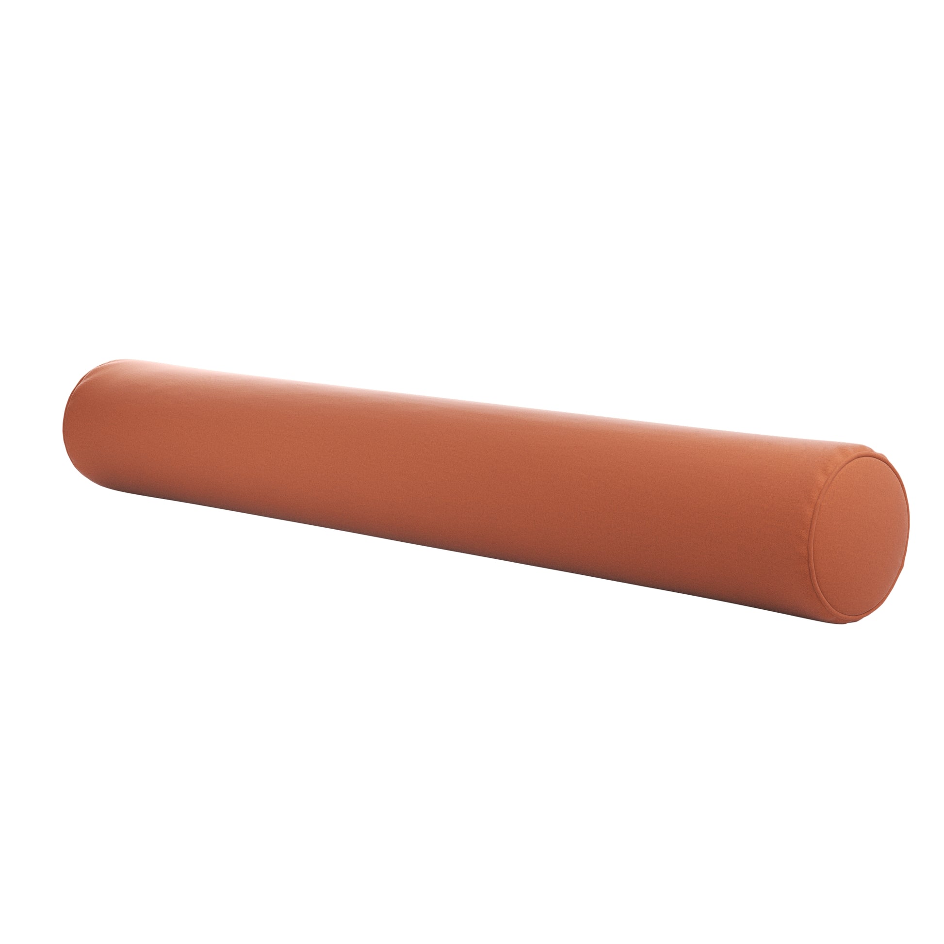 Burnt orange bolster pillow on a white background.