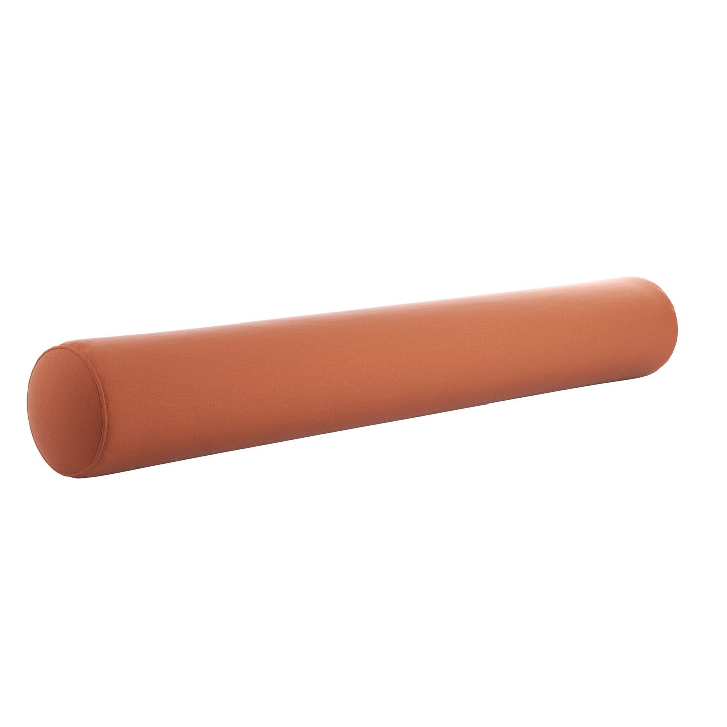 Burnt orange bolster pillow on a white background.