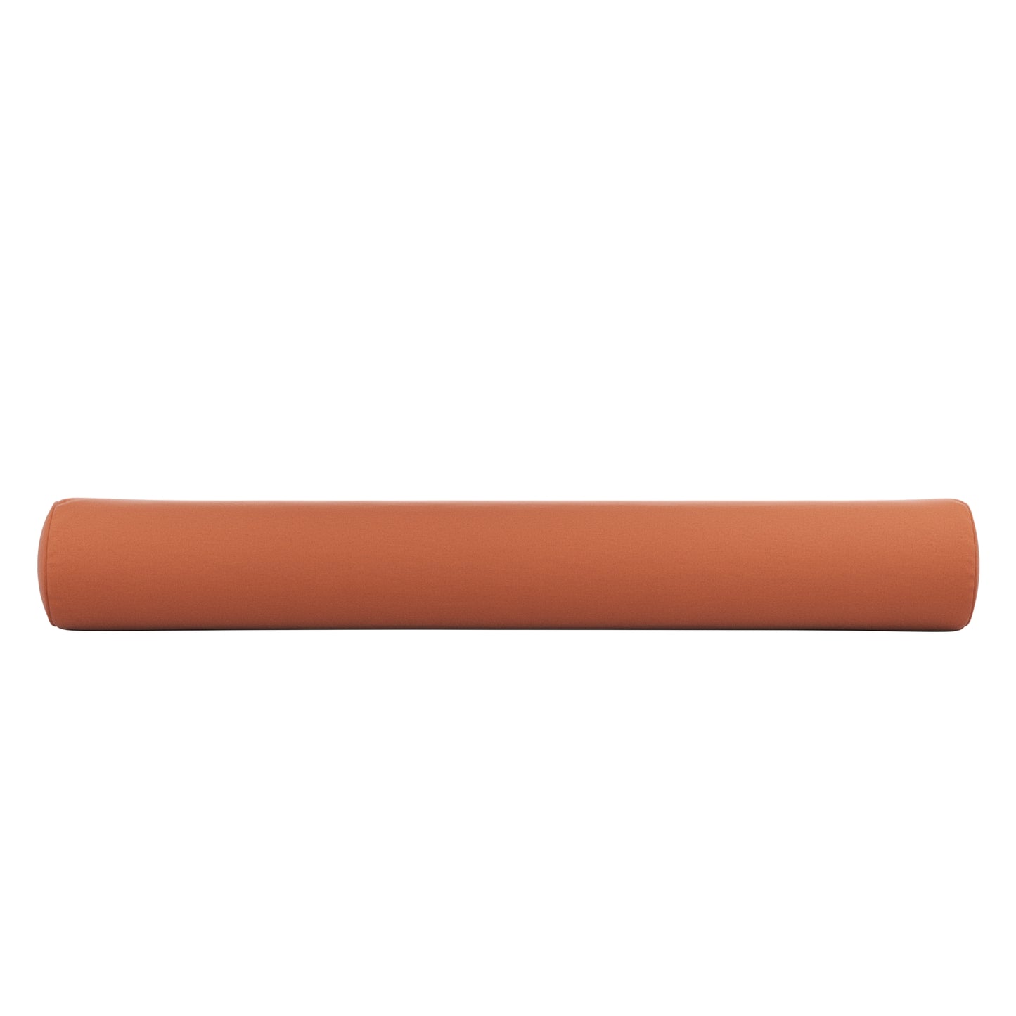 Burnt orange bolster pillow on a white background.