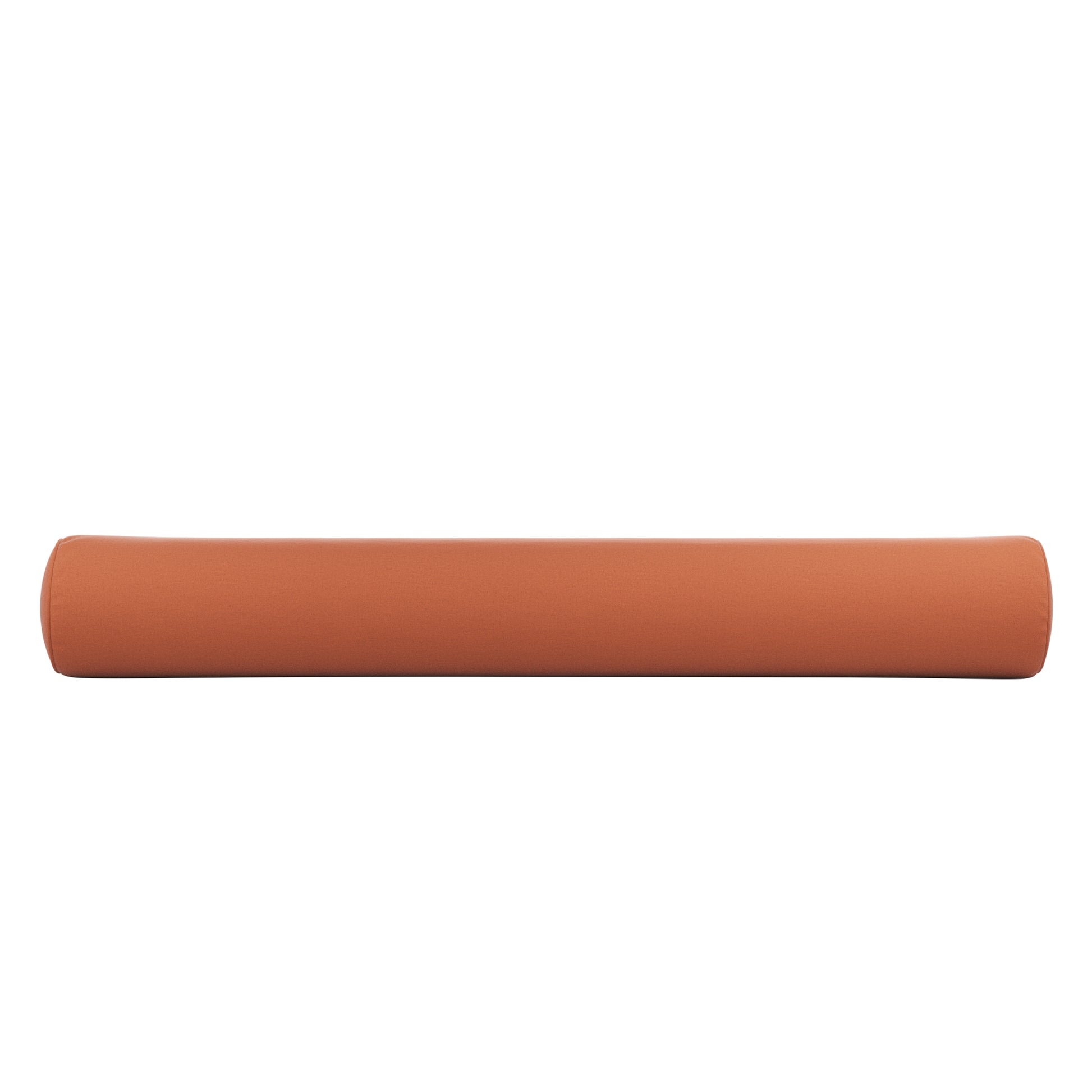 Burnt orange bolster pillow on a white background.