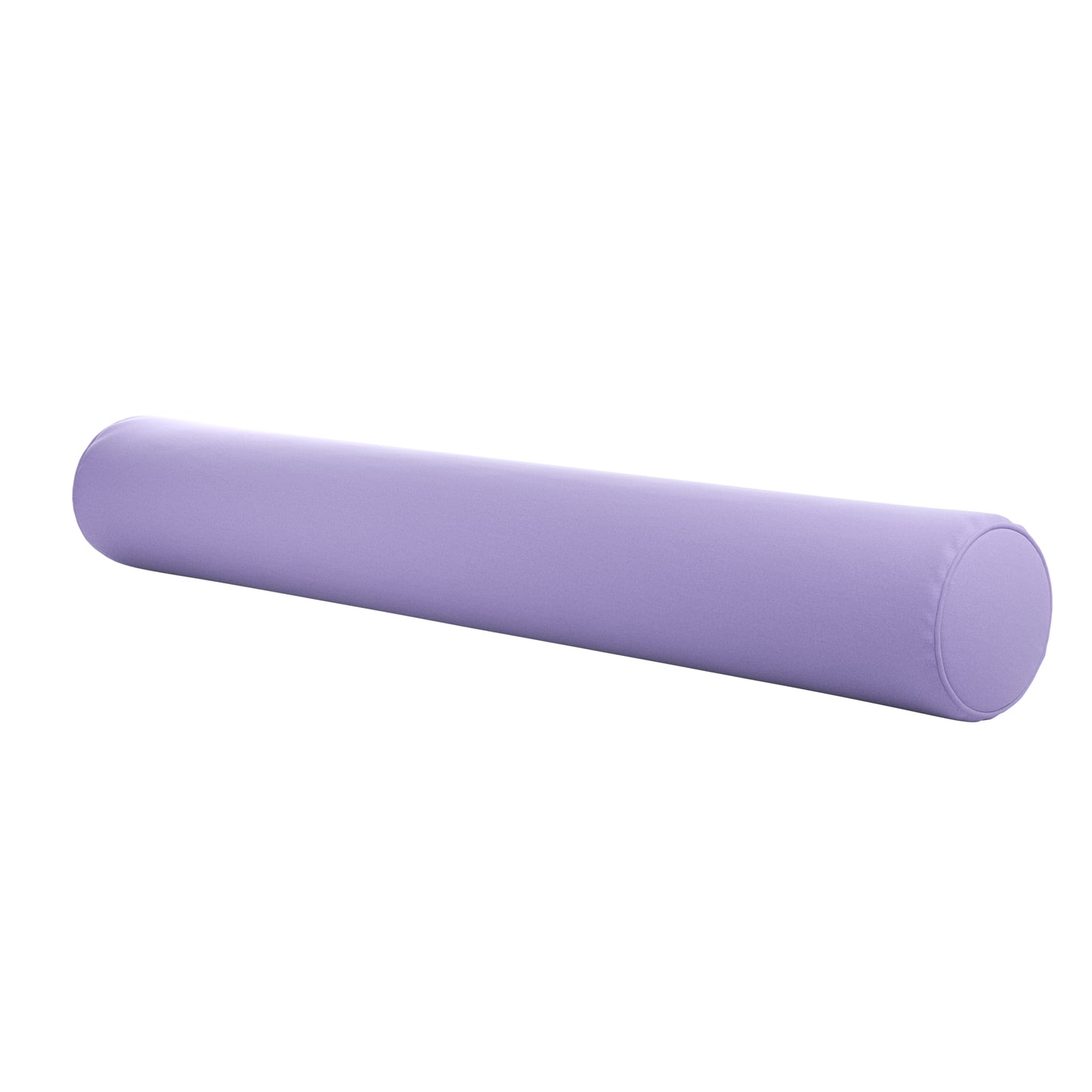 Lavender purple bolster pillow on a white background.