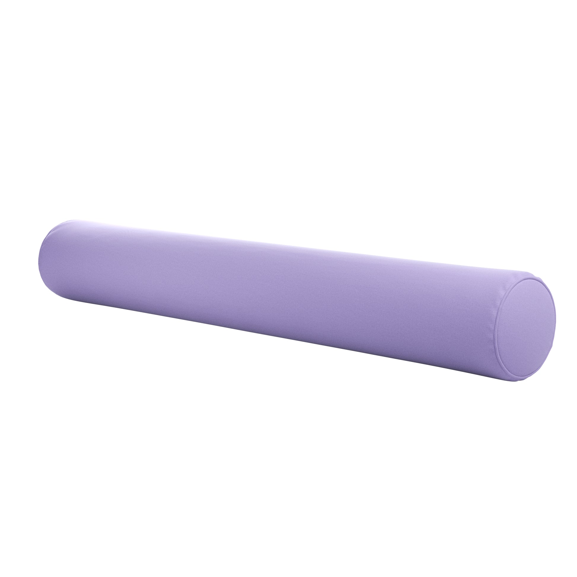 Lavender purple bolster pillow on a white background.