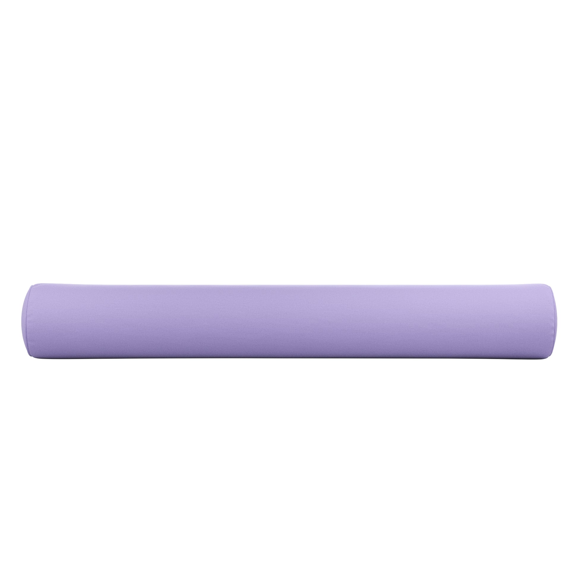 Lavender purple bolster pillow on a white background.