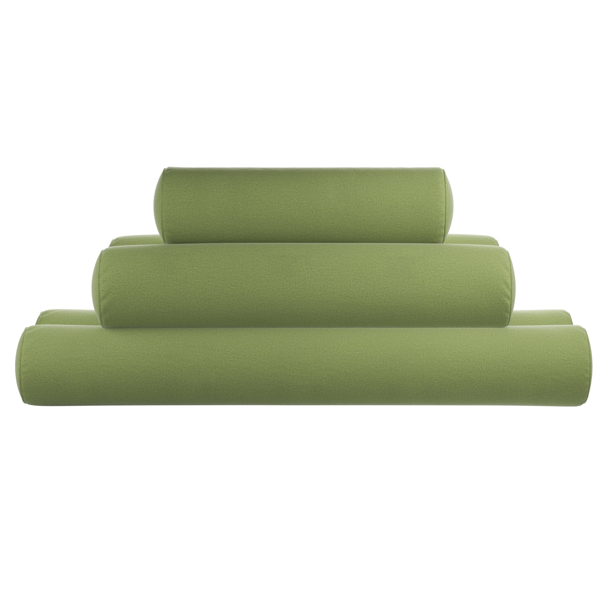 Fern Green bolster pillows stacked on a white background.