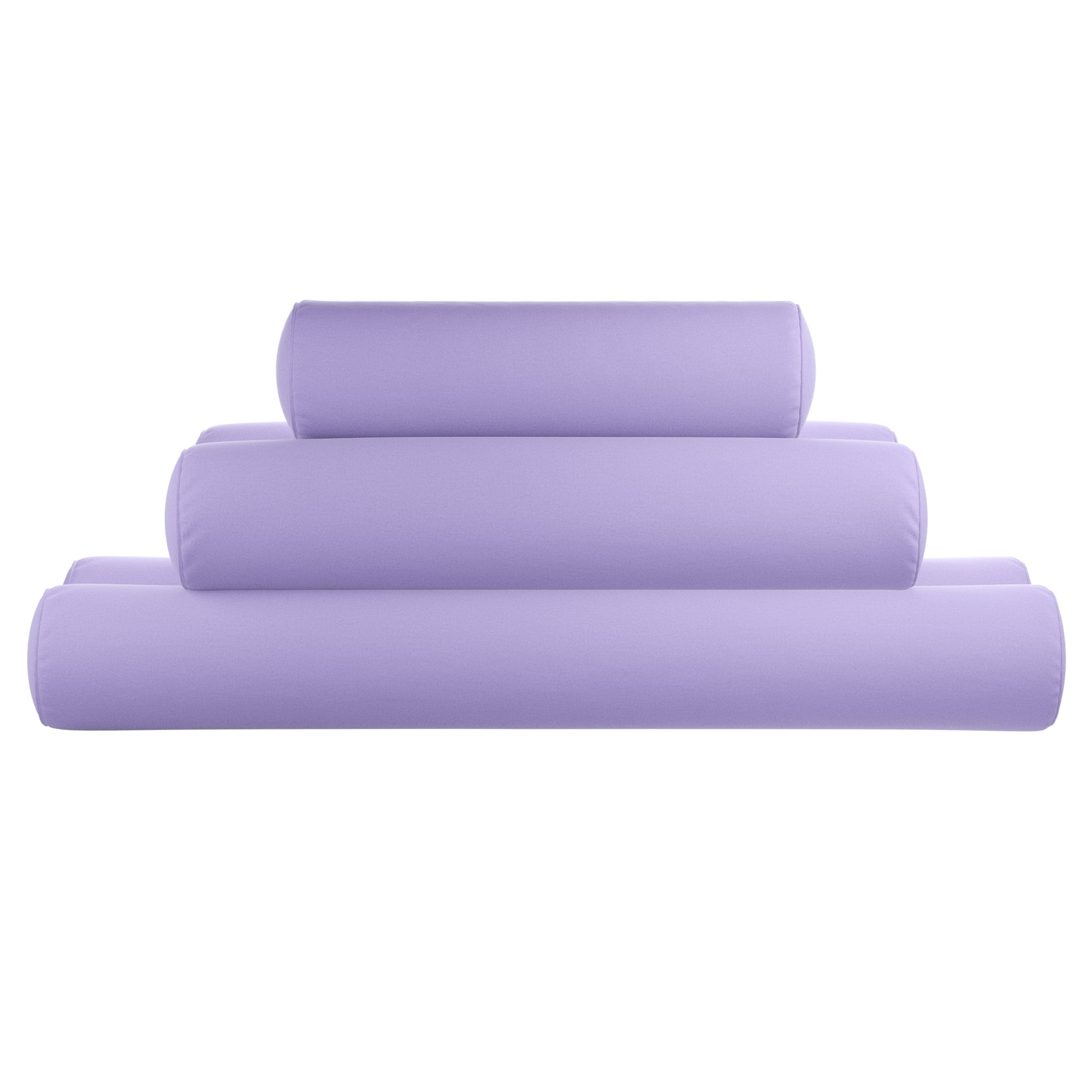 Lavender purple bolster pillow on a white background.