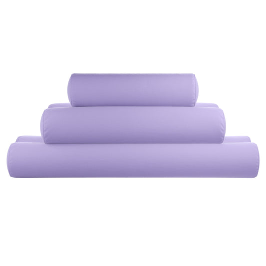 Lavender purple bolster pillow on a white background.