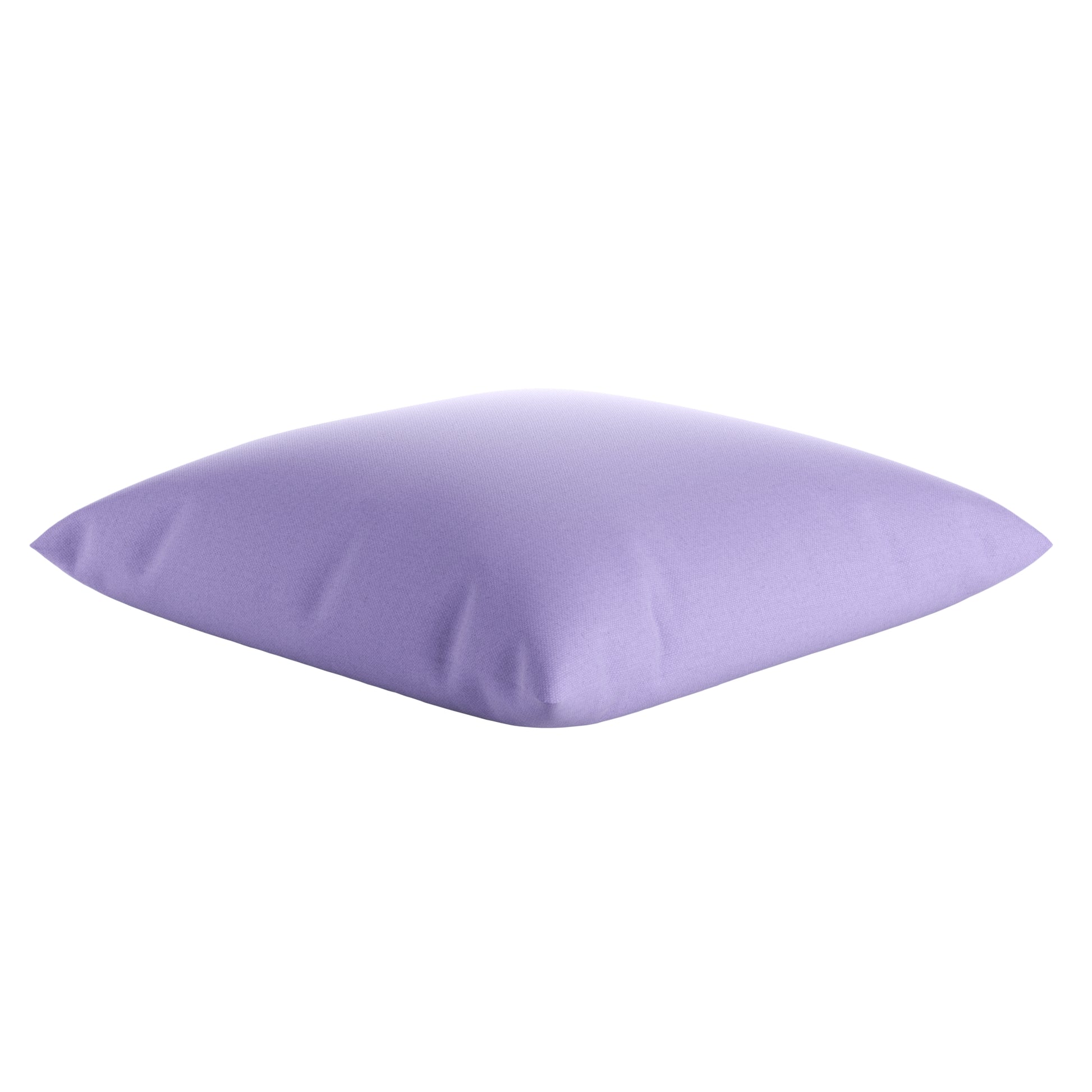 Lavender purple square pillow on a white background.