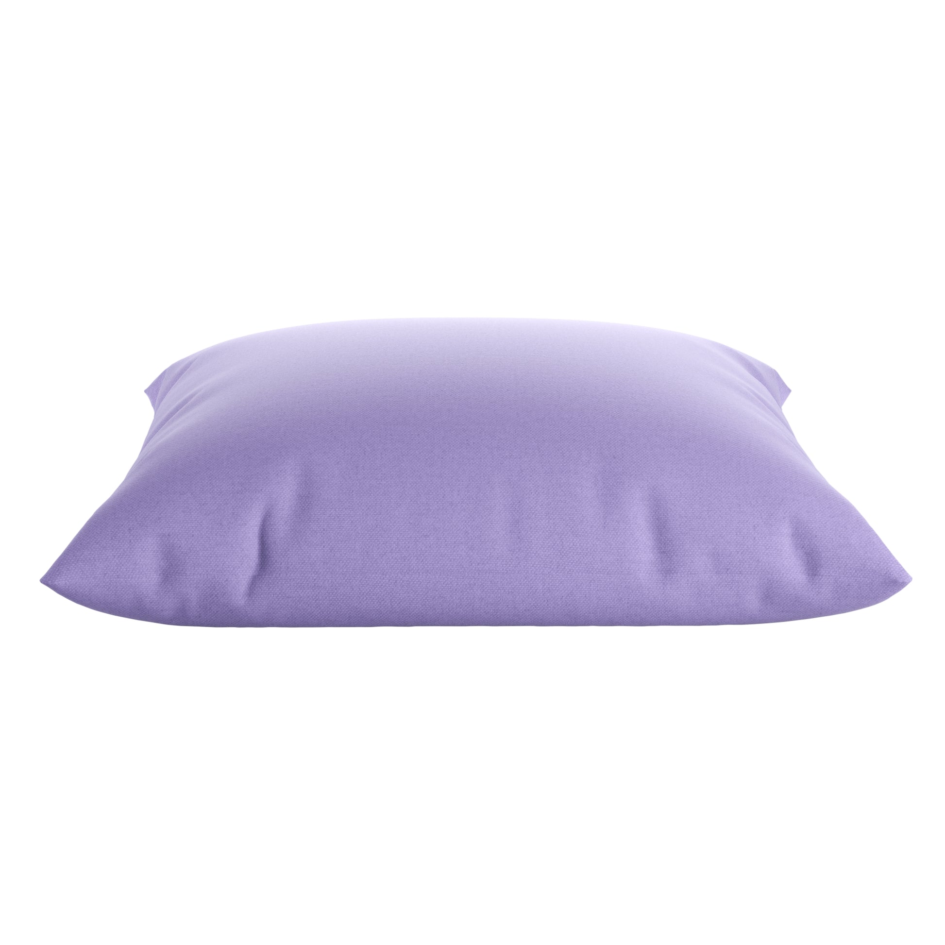 Lavender purple square pillow on a white background.