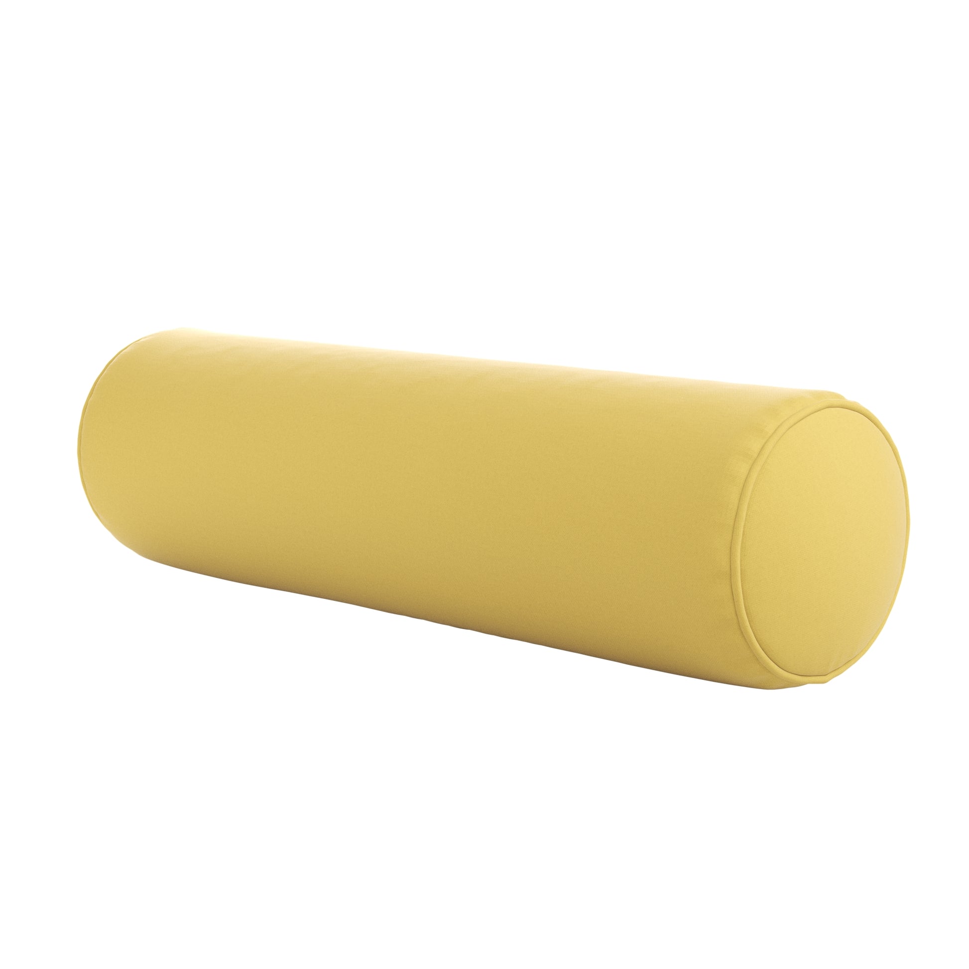 Yellow bolster pillow on a white background. 