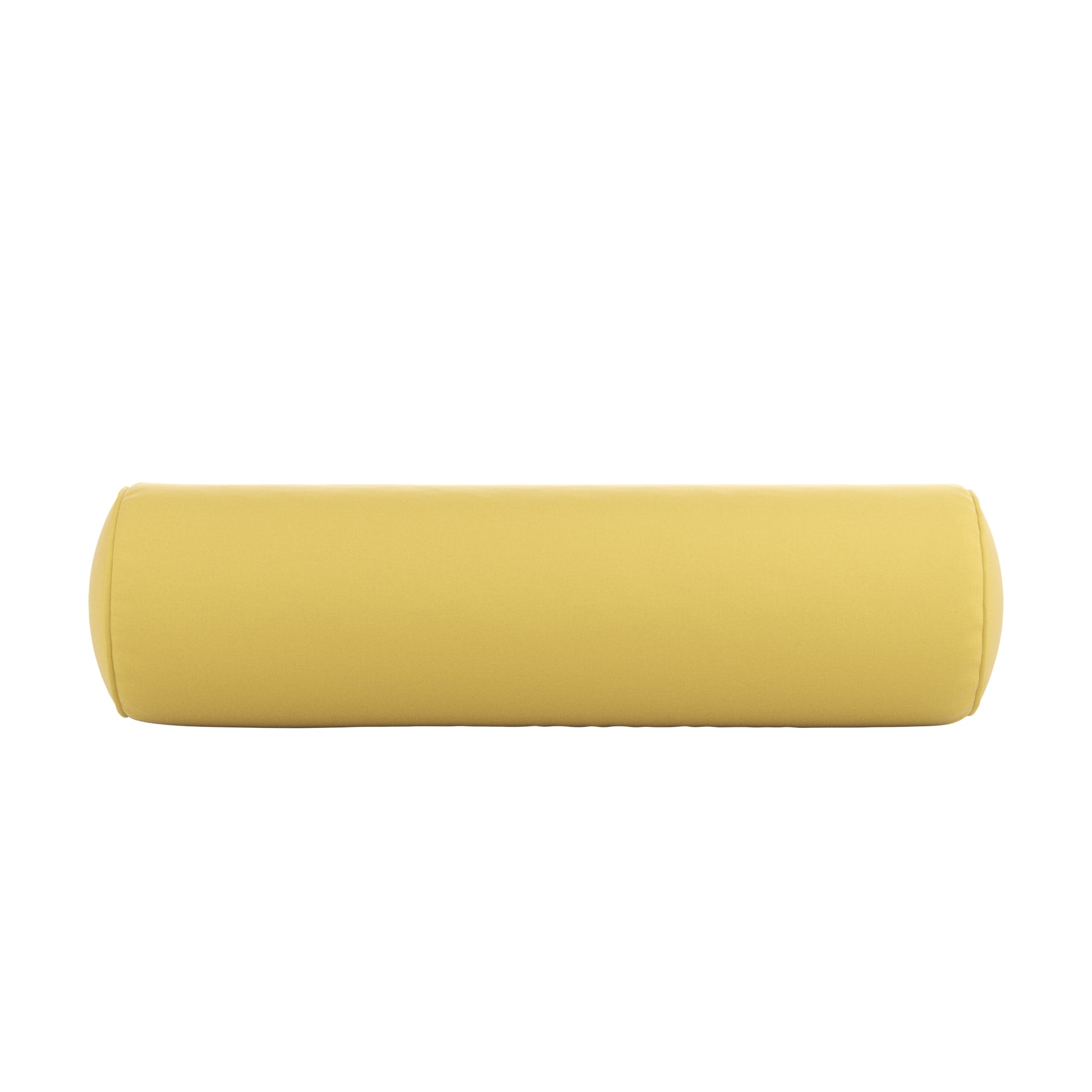 Yellow bolster pillow on a white background. 