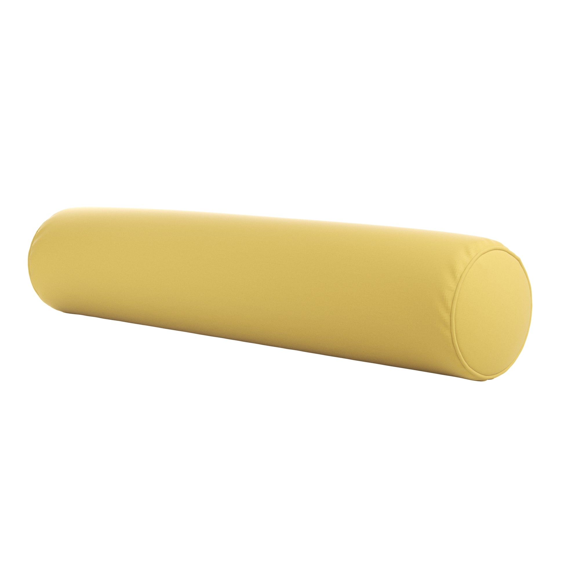 Yellow bolster pillow on a white background. 