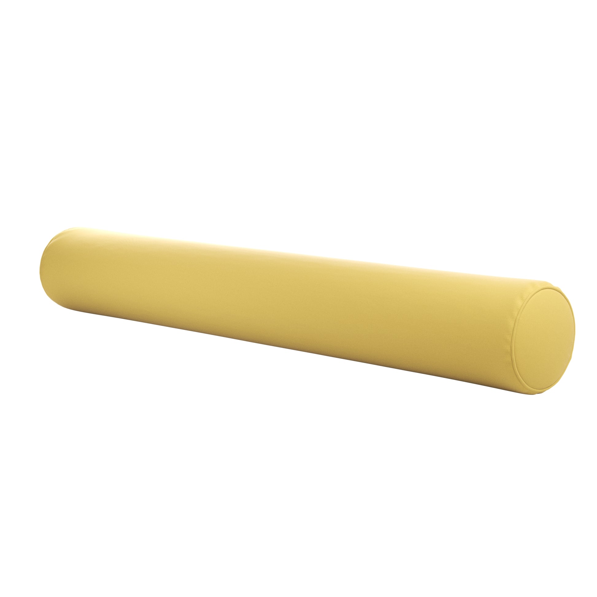 Yellow bolster pillow on a white background. 