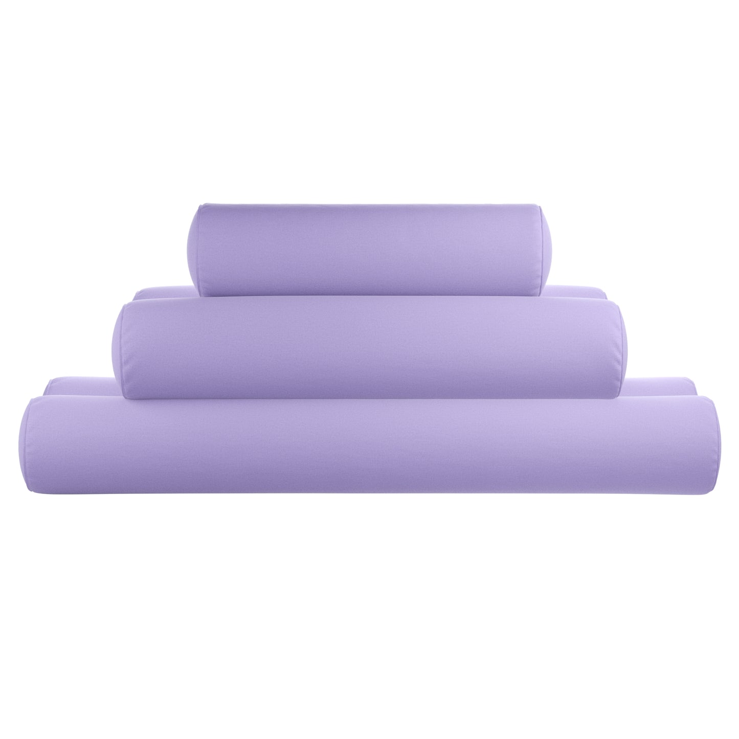 Lavender purple bolster pillow on a white background.
