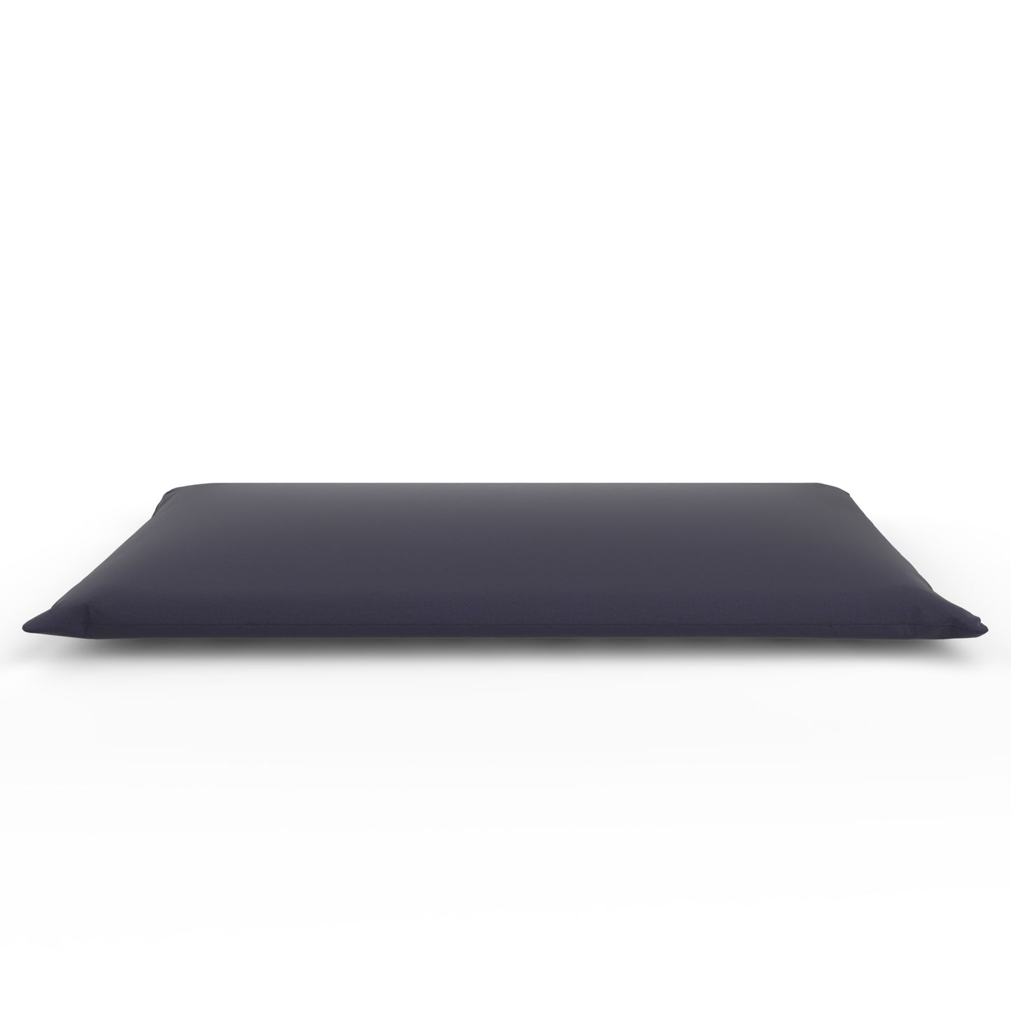 Futon with navy cover on a white background.