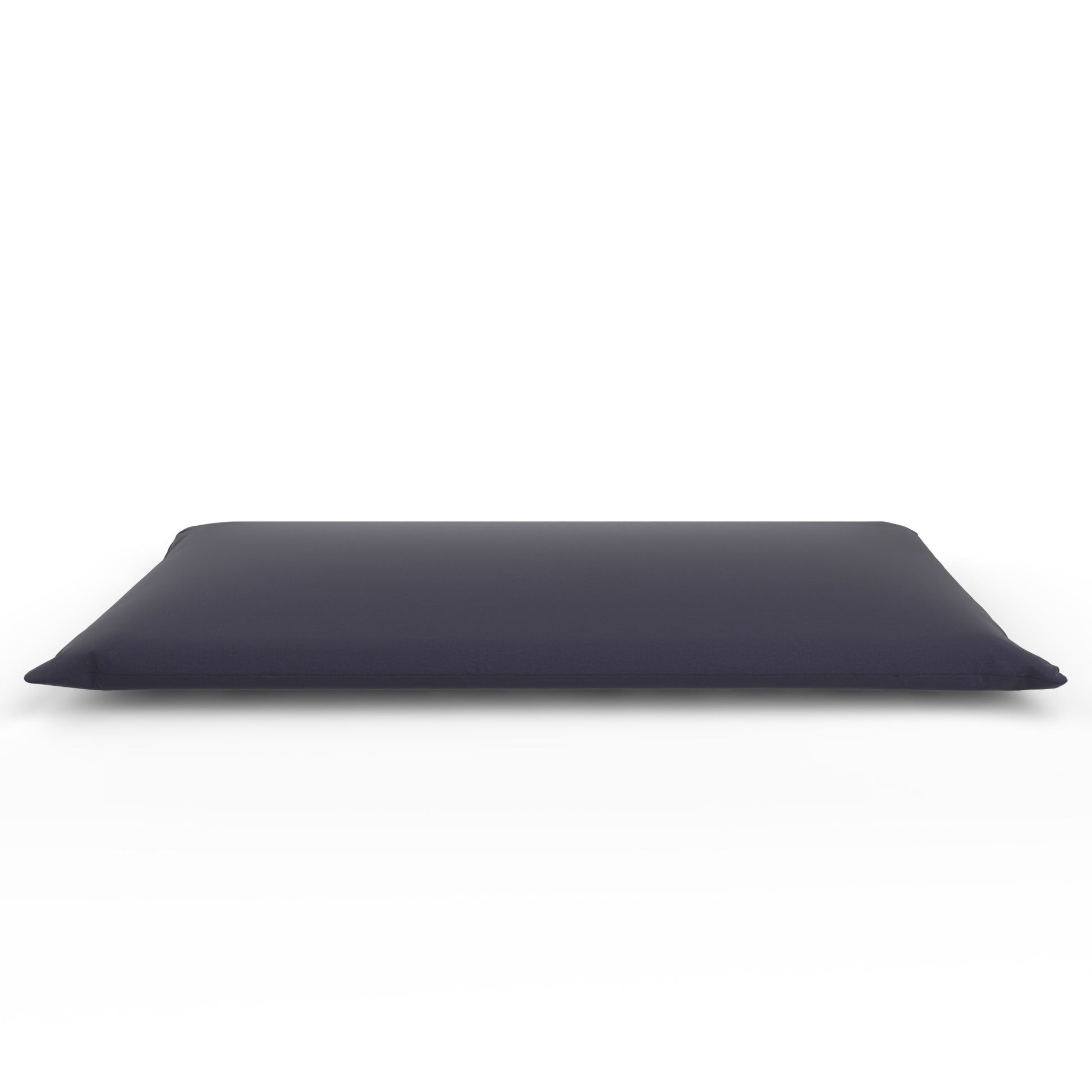 Futon with navy cover on a white background.