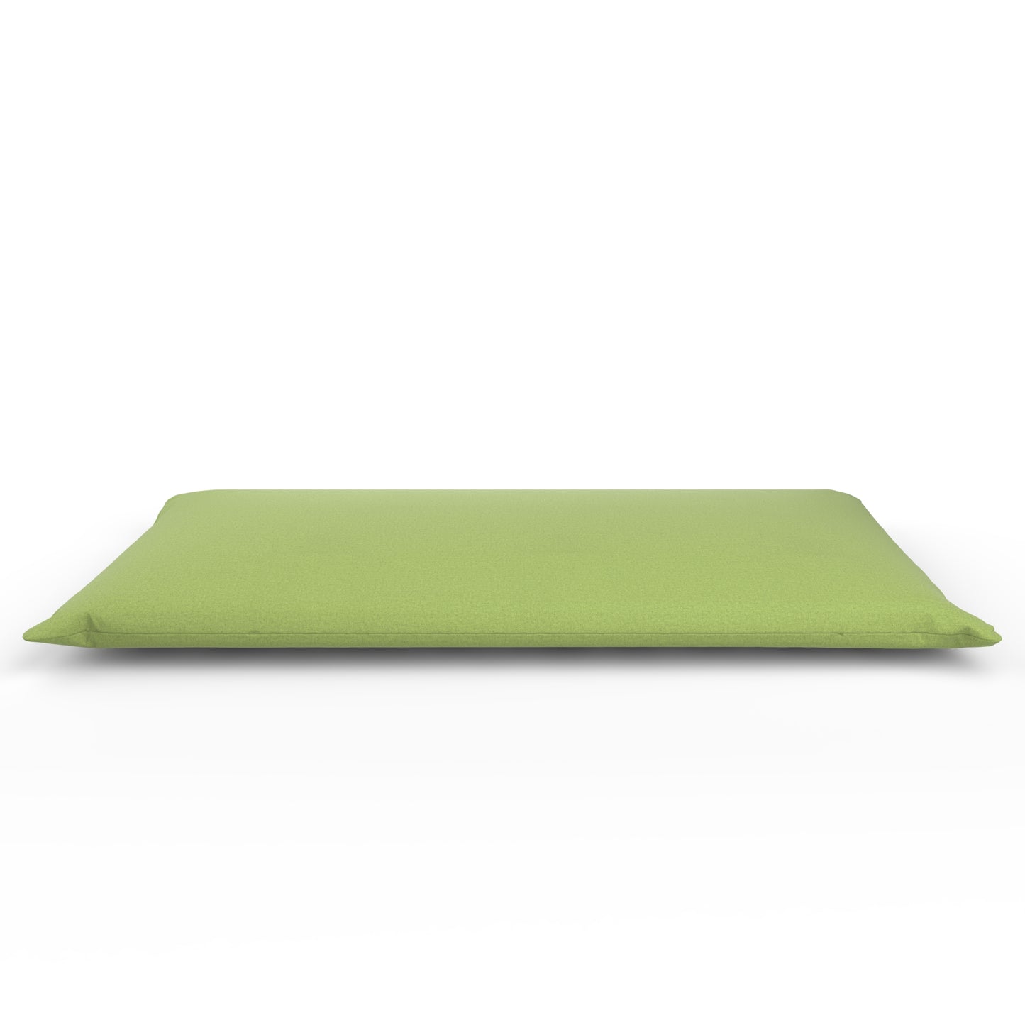 Futon with a light green cover with a white background.