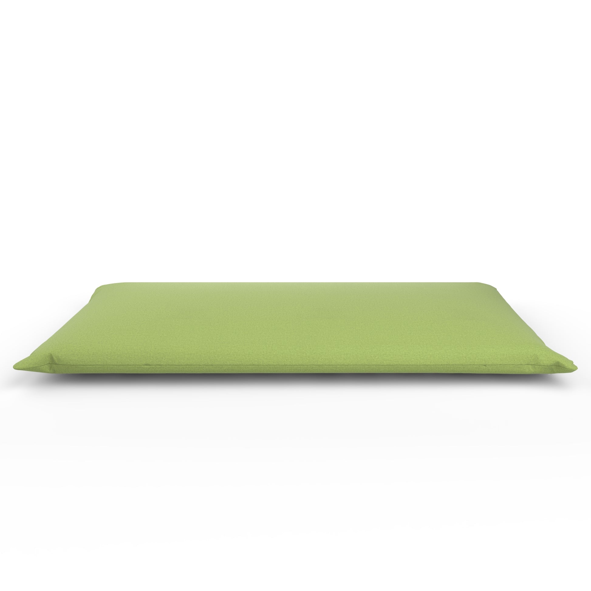 Futon with a light green cover with a white background.