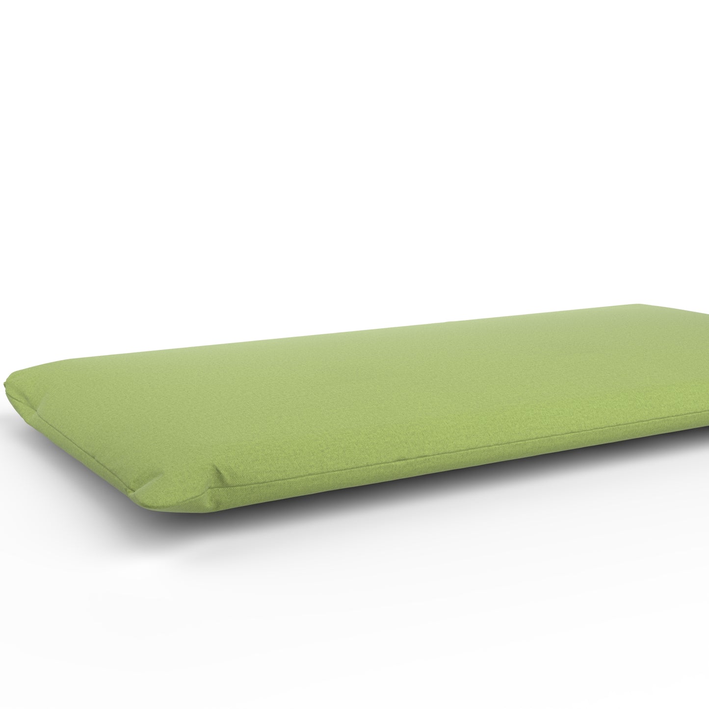Futon with a light green cover with a white background.