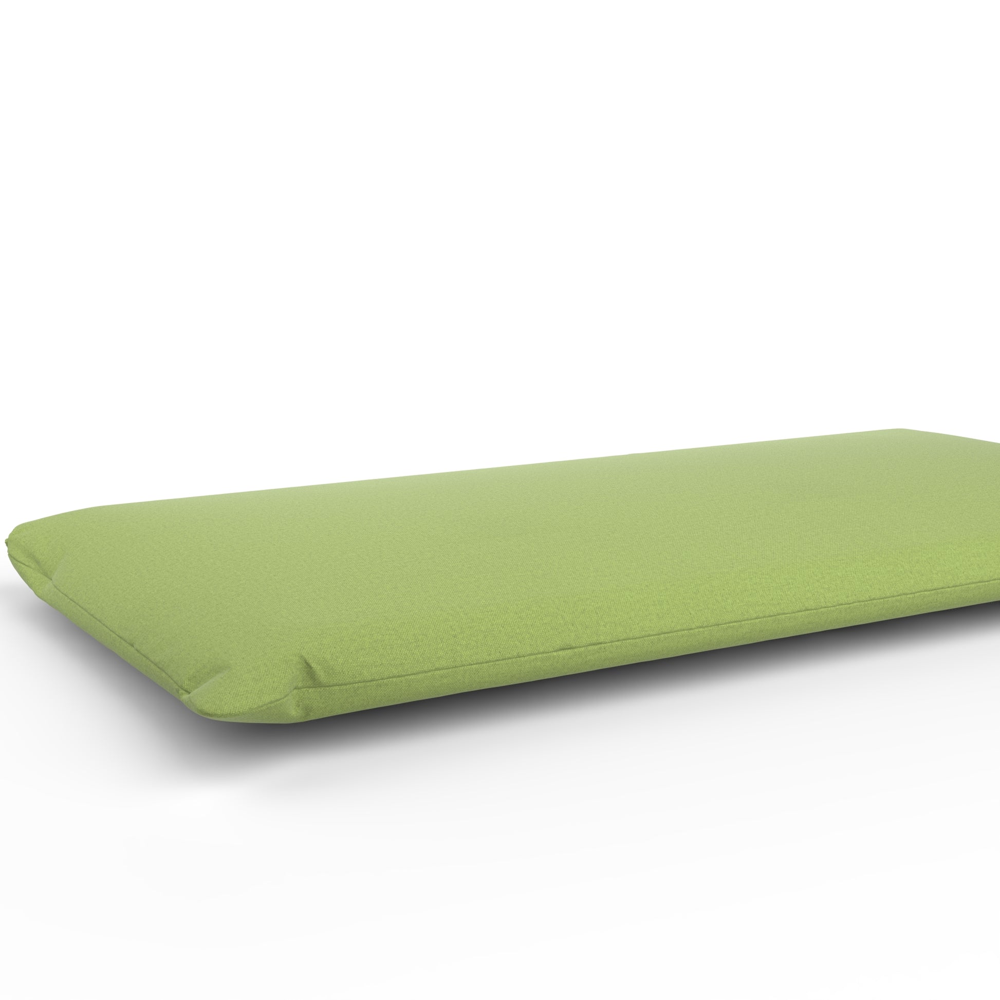 Futon with a light green cover with a white background.