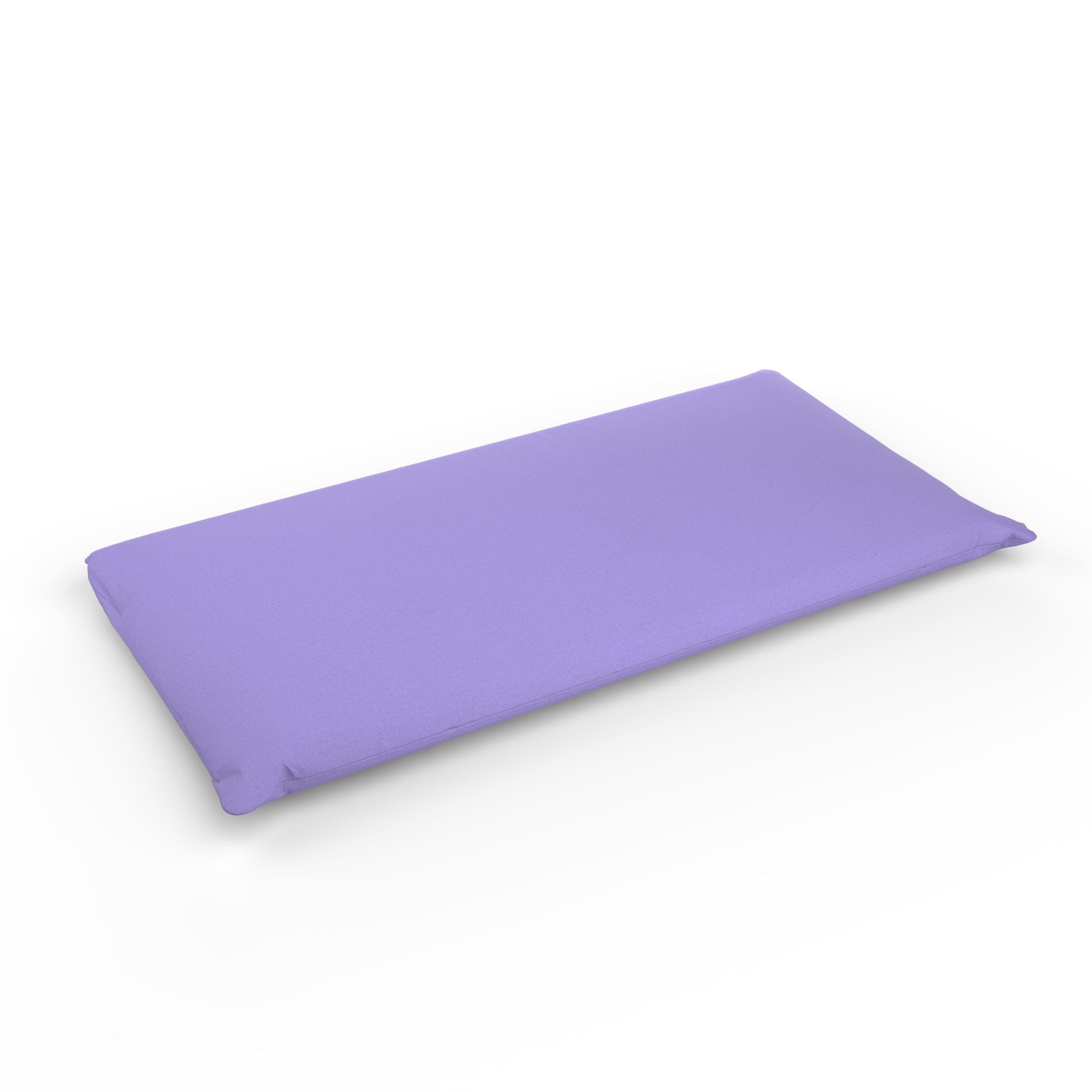 Futon with a lavender purple cover on a white background.