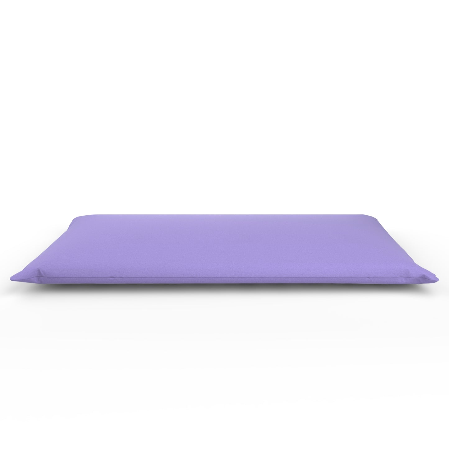 Futon with a lavender purple cover on a white background.
