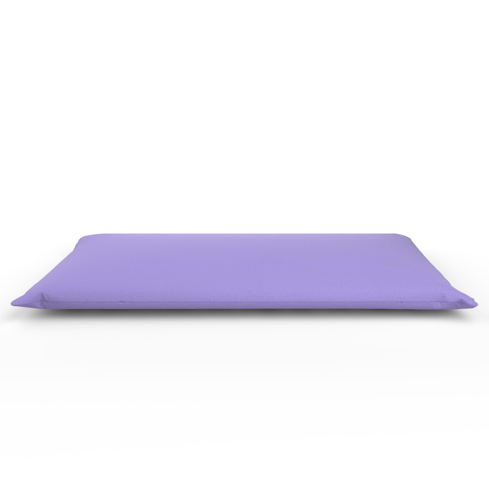 Futon with a lavender purple cover on a white background.