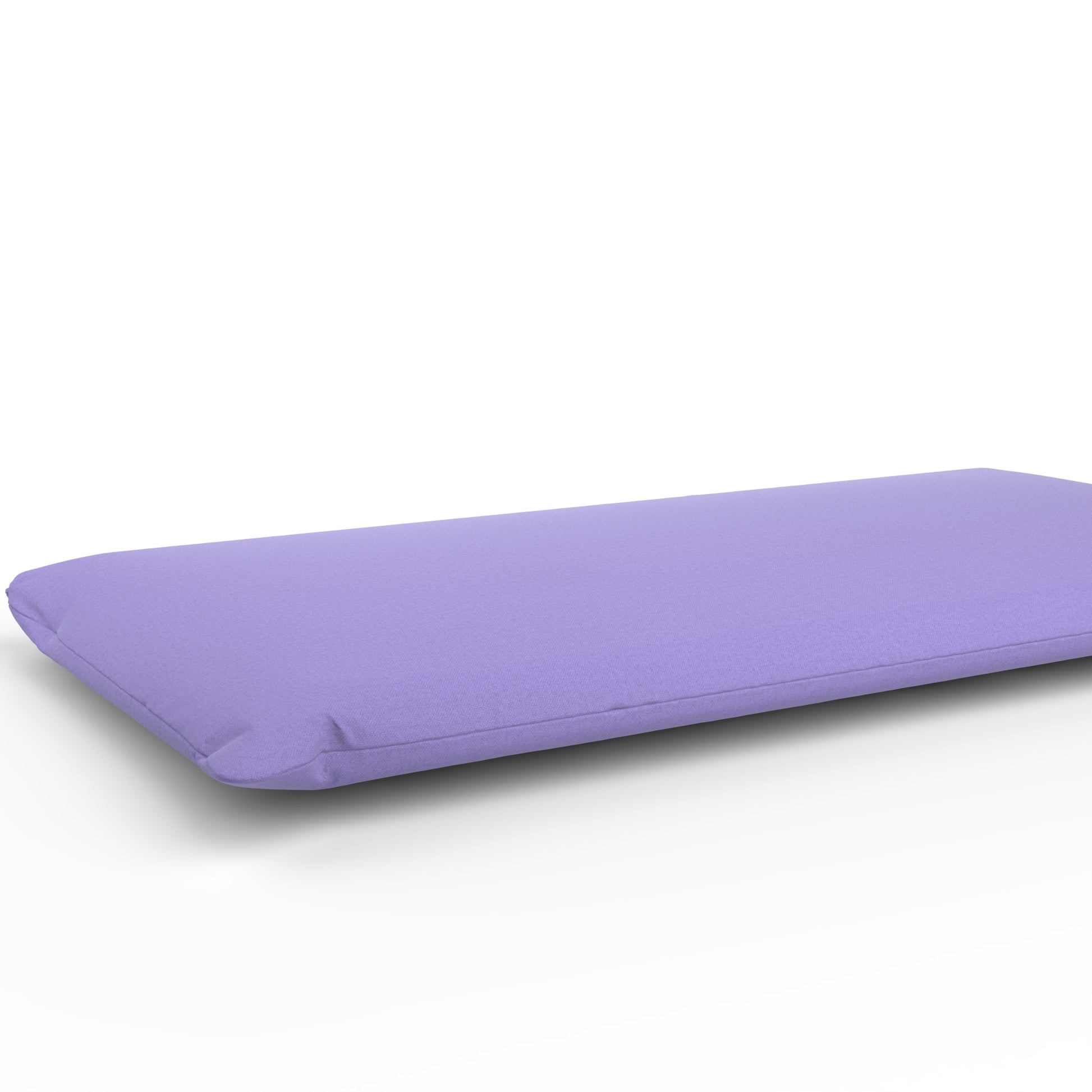 Futon with a lavender purple cover on a white background.